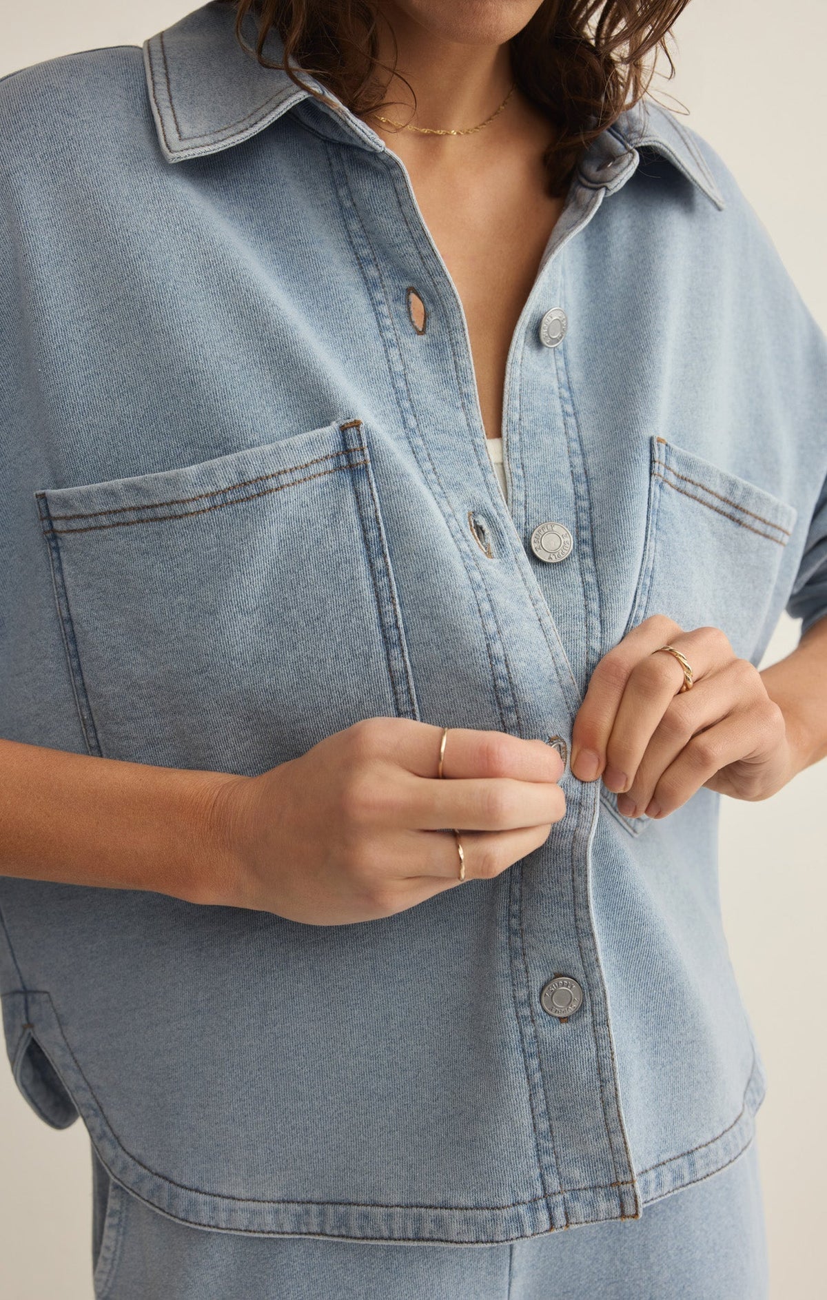 All Day Cropped Knit Denim Jacket
