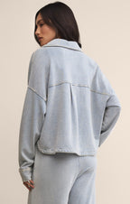 All Day Cropped Knit Denim Jacket