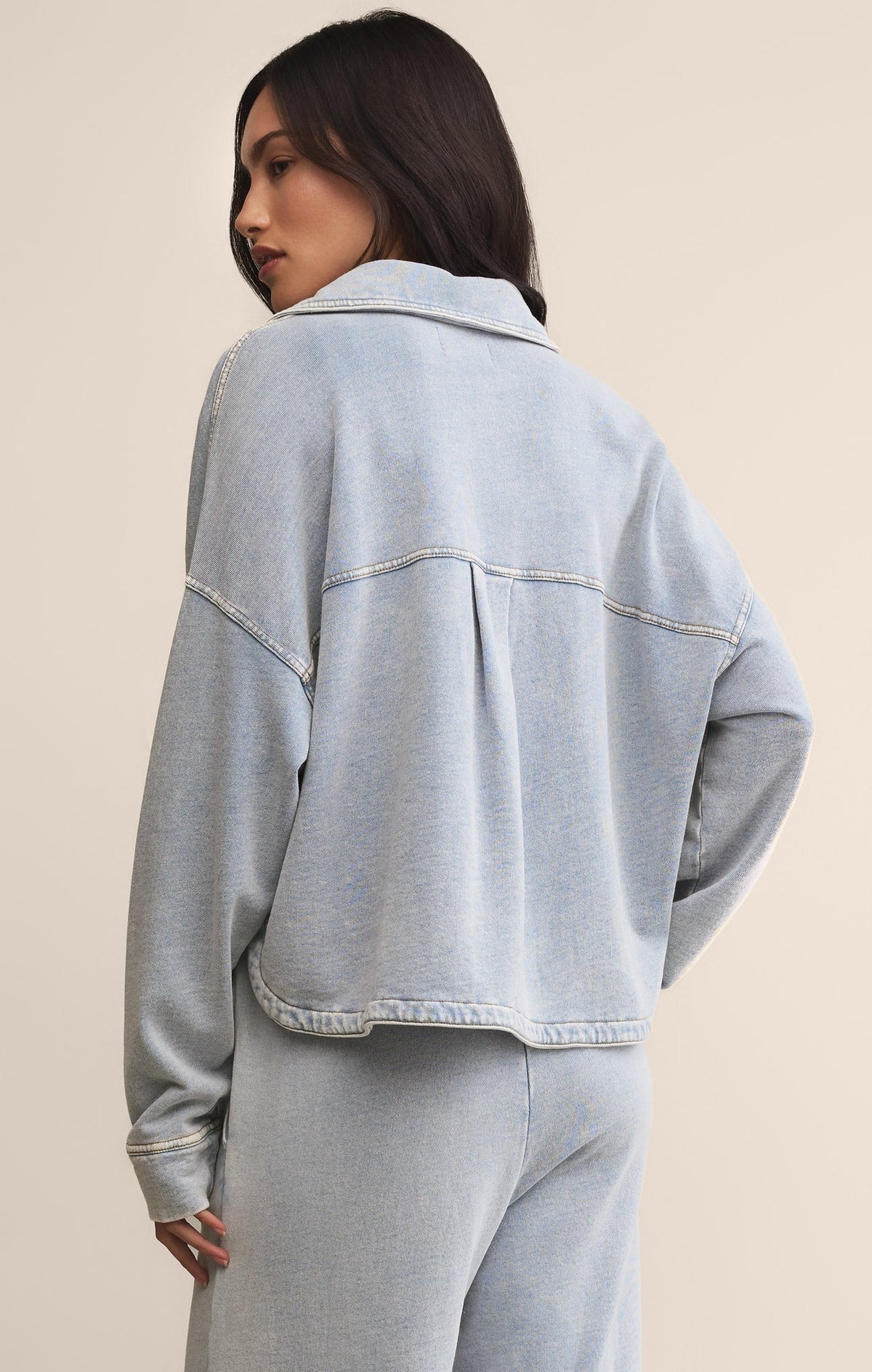 All Day Cropped Knit Denim Jacket