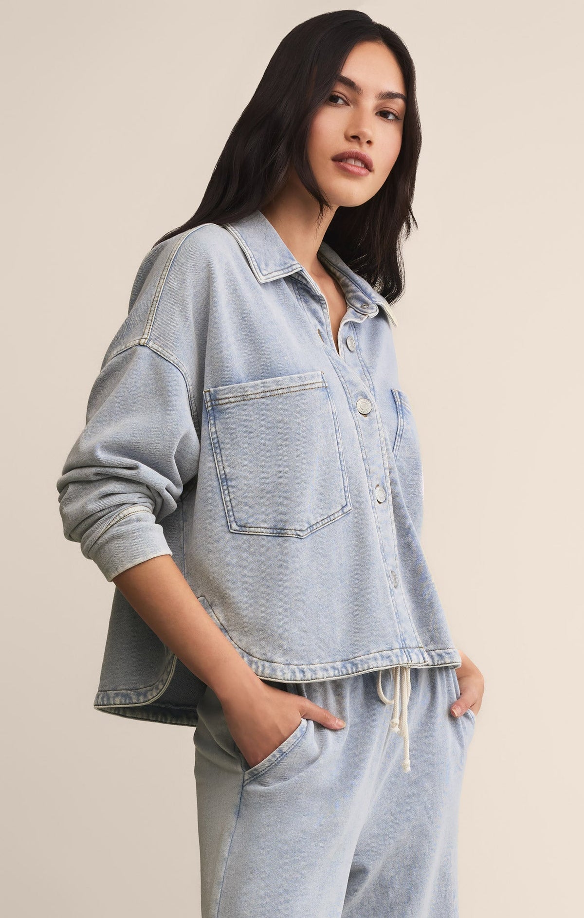 All Day Cropped Knit Denim Jacket