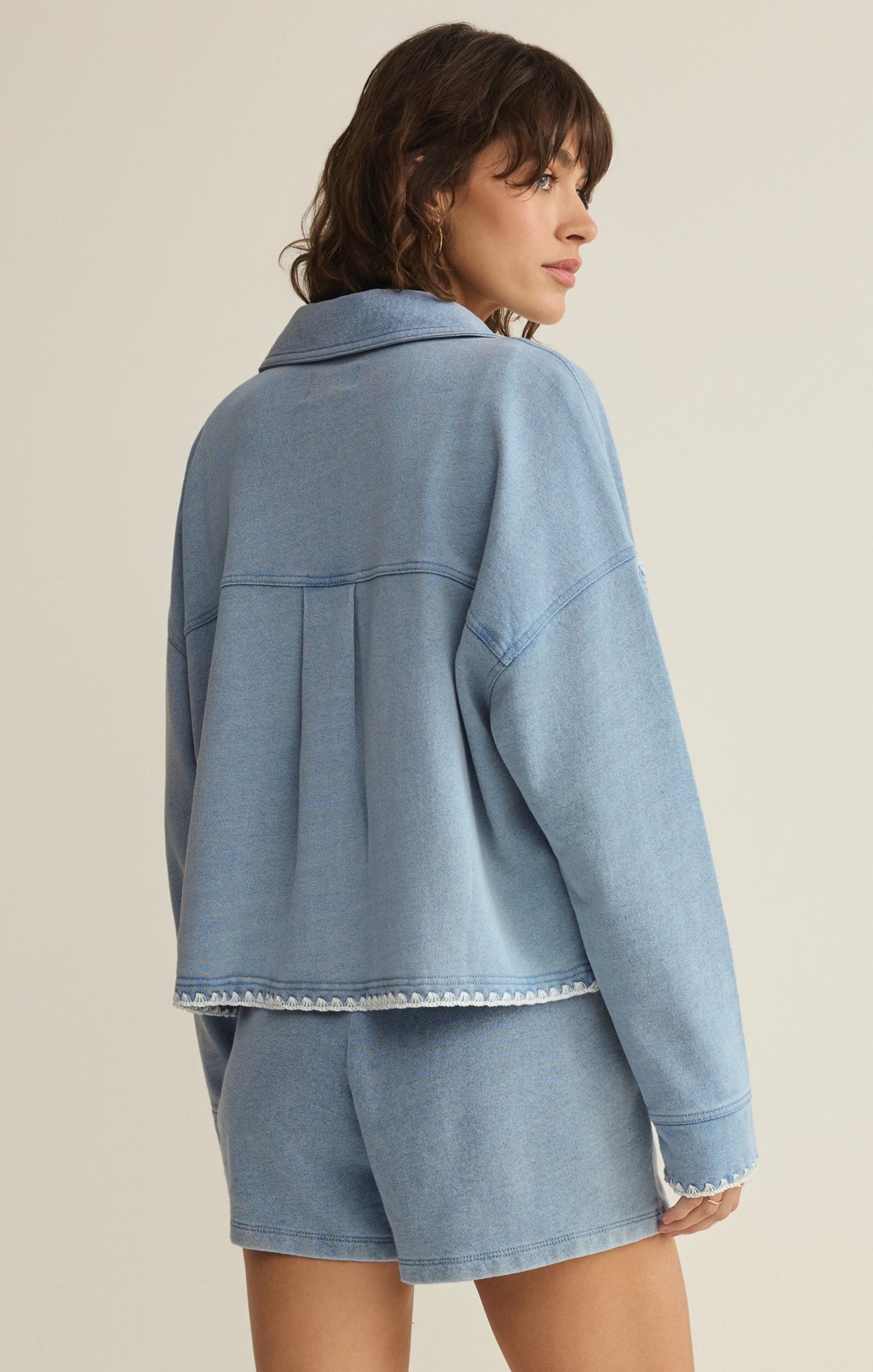 All Day Knit Denim Crop Whipstitch Jacket