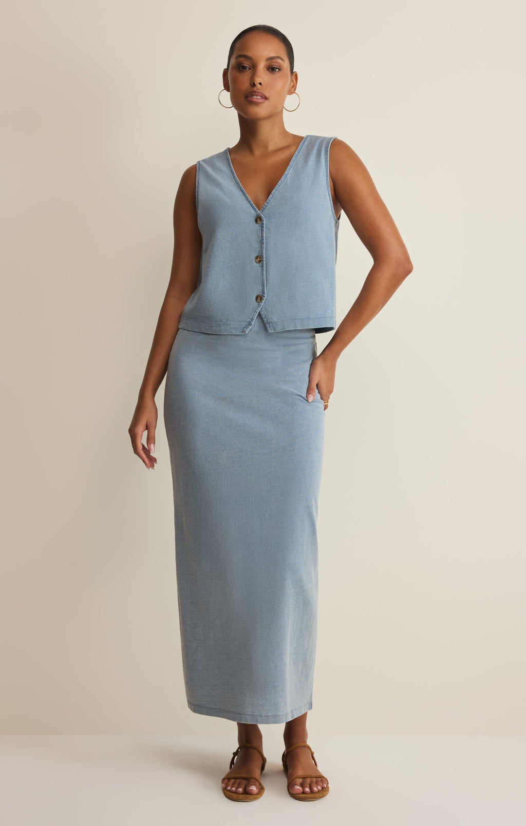 Gail Jersey Denim Midi Skirt