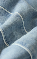 Sport Stripe Boyfriend Knit Denim Sweatshirt