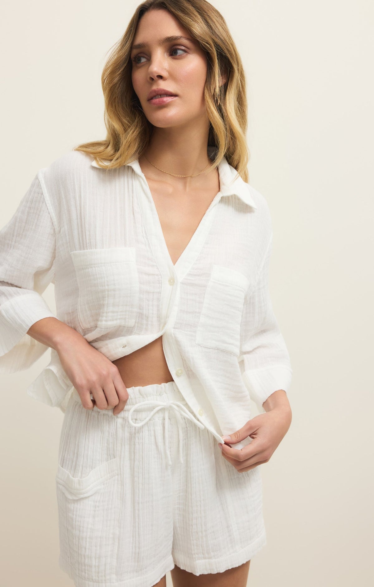 Helena Airy Gauze Button Up