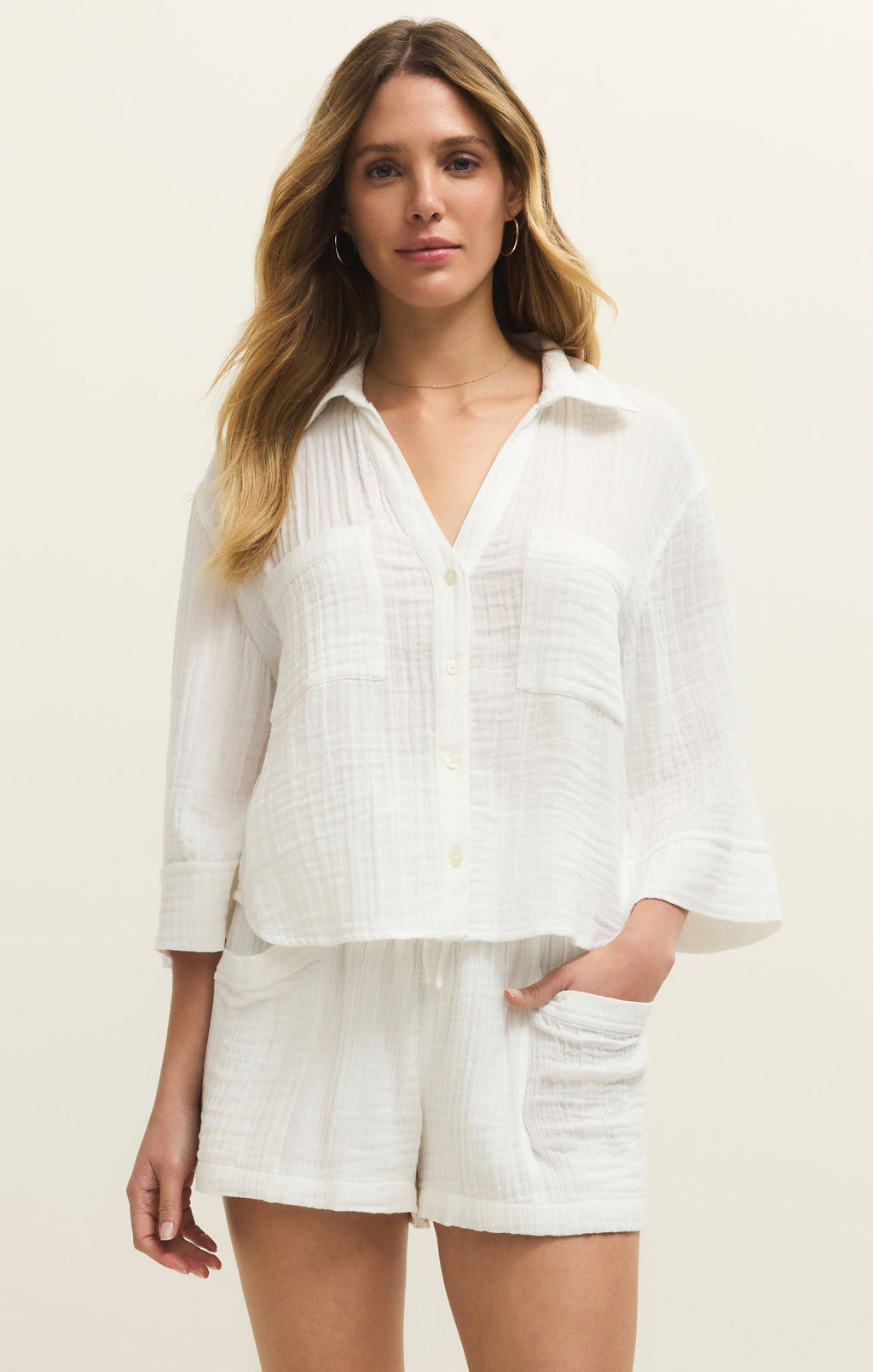 Helena Airy Gauze Button Up